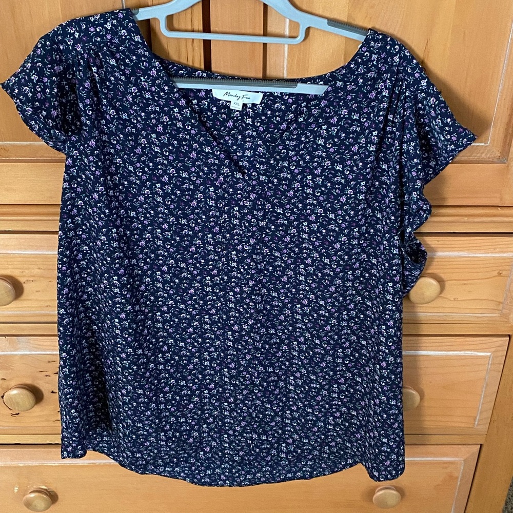 Blue Ruffled Blouse with Relaxed Fit